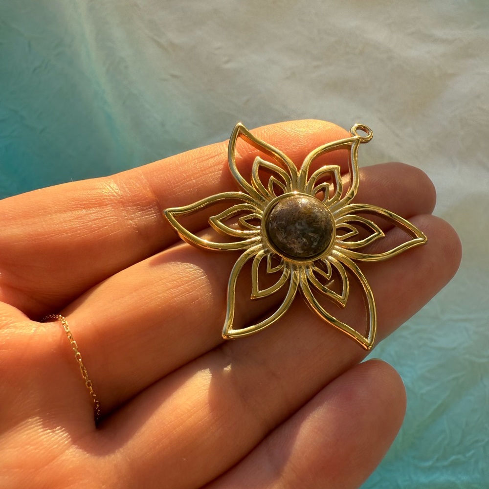 Anthropologie Gold and Green Floral Pendant WATERPROOF - Picture 3 of 10